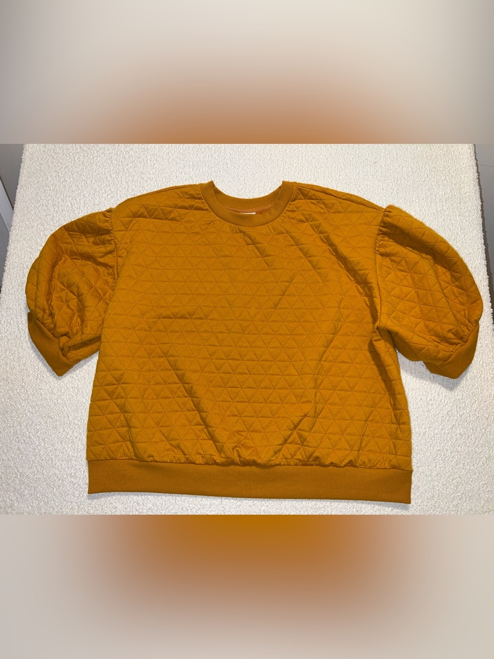 Quilted Cottagecore Puffed Sleeves Mustard Sweatshirt XXL 3/4 Sleeve/ Elbows
